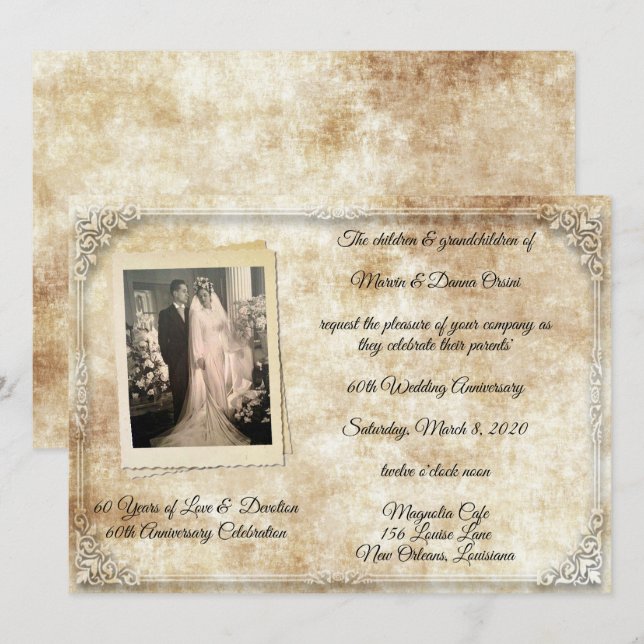 Convite Celebração de Aniversário de Casamento Antigo (Frente/Verso)