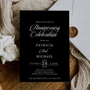 Convite Celebração de Aniversário de Casamento Preto e Bra