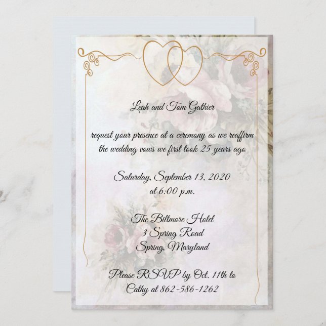 Convite Celebração de Aniversário de Coração Duplo (Frente/Verso)