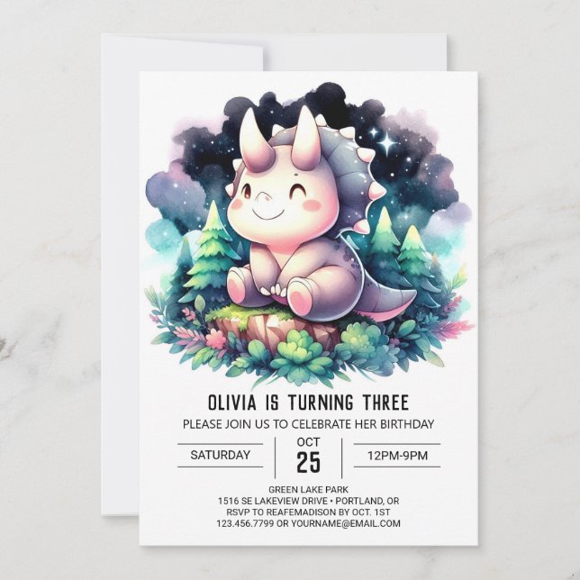 Convite Celebração de aniversário de Dino com Molho de Águ (Frente)