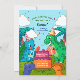 Convite Celebração de Aniversário de Dinossauro