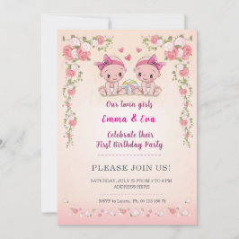 Convite Celebração de aniversário de gêmeas