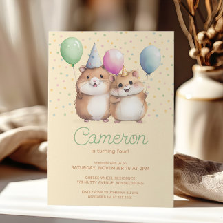 Convite Celebração de aniversário de Hamsters e Balões