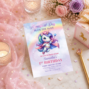 Convite Celebração de Aniversário de Menina Unicórnio Past