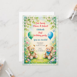 Convite Celebração de aniversário de meninos gêmeos