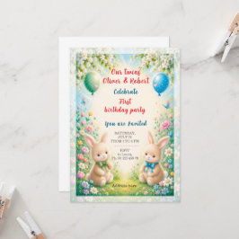 Convite Celebração de aniversário de meninos gêmeos