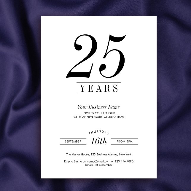 Convite Celebração de Aniversário de Negócios Logotipo Min (Minimalist business anniversary invitation for company birthday, featuring fully editable design)