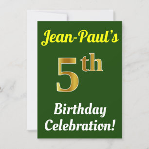Convite Celebração de aniversário do 5 Dourado Verde, Faux