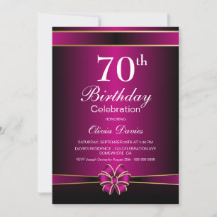 Convite Celebração de Aniversário do 70 Negro e Rosa