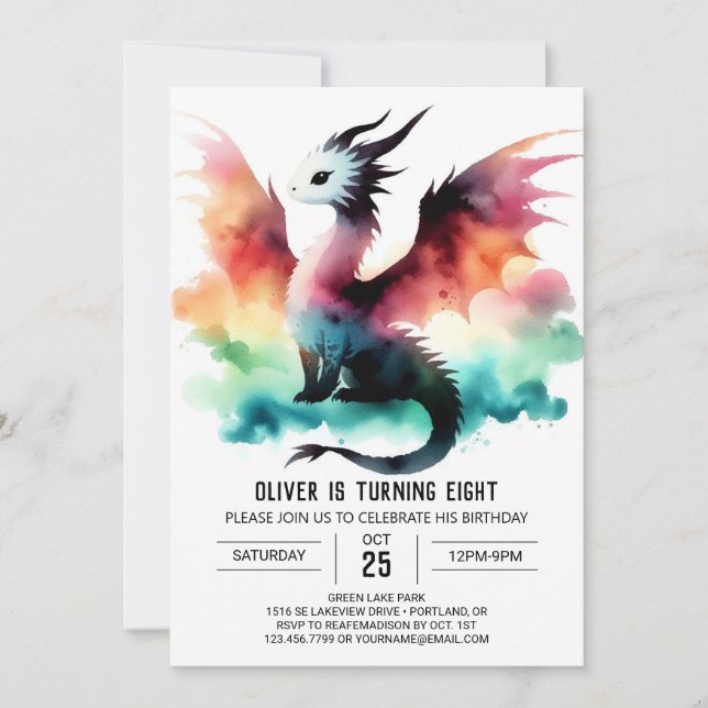 Convite Celebração de Aniversário do Dragão Adorável Cláss (Frente)