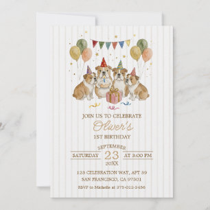 Convite Celebração de Aniversário do Menino com Cachorrinh
