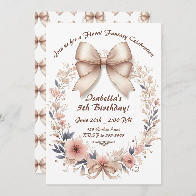 Convite Celebração de Aniversário do Rico Floral arco (Frente/Verso)