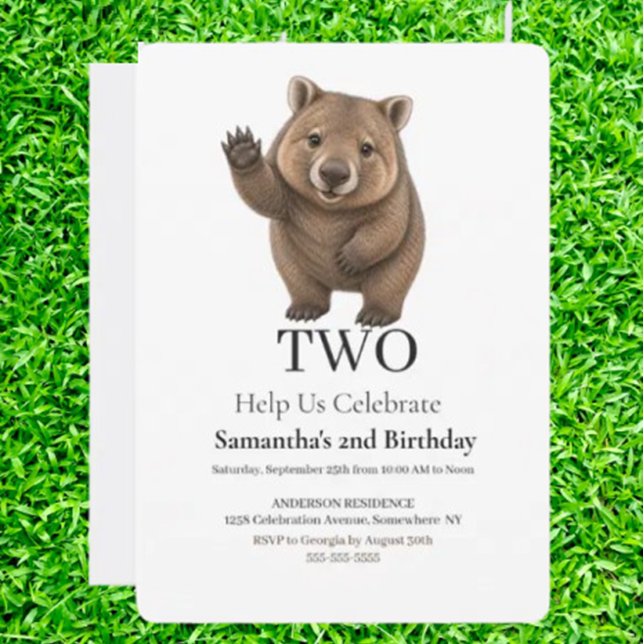 Convite  Celebração de Aniversário do Wombat (Imagine a birthday party where a cuddly wombat is the guest of honor   )
