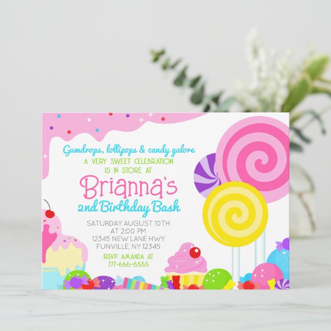 Convite Celebração de Aniversário Doce e Colorido (Em pé/Frente)