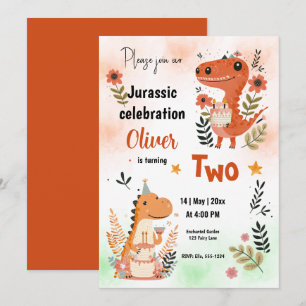 Convite Celebração de Aniversário dos Dinossauros Aquarela
