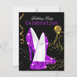 Convite Celebração de Aniversário Dourado Magenta Roxo Bri
