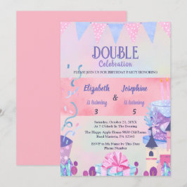 Convite Celebração de Aniversário Duplo das Meninas Pastel