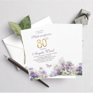 Convite Celebração de aniversário elegante aquarela roxo f
