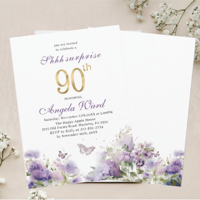 Convite Celebração de aniversário elegante aquarela roxo f (Criador carregado)