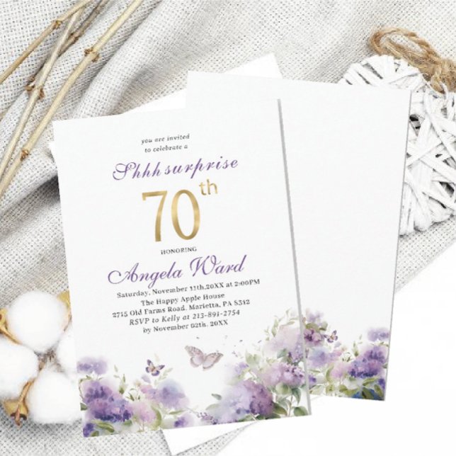 Convite Celebração de aniversário elegante aquarela roxo f (Criador carregado)