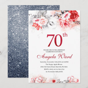 Convite Celebração de aniversário elegante floral brilho 7