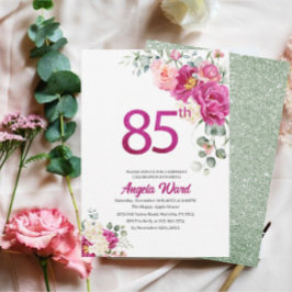 Convite Celebração de aniversário elegante floral brilho 8