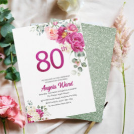 Convite Celebração de aniversário elegante floral brilho 8