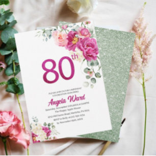 Convite Celebração de aniversário elegante floral brilho 8