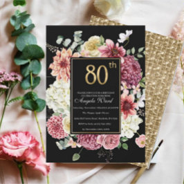 Convite Celebração de aniversário elegante floral glitter