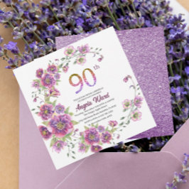 Convite Celebração de aniversário elegante floral glitter