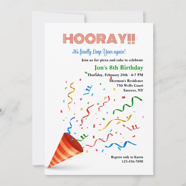 Convite Celebração de Aniversário em Ano Bissexto (Frente)