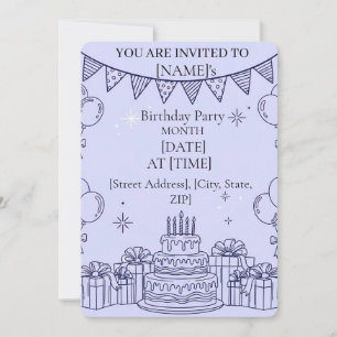 Convite Celebração de Aniversário em Linha Arte – Bolo de