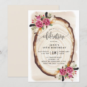 Convite Celebração de Aniversário, Fatia De Madeira Rosa F