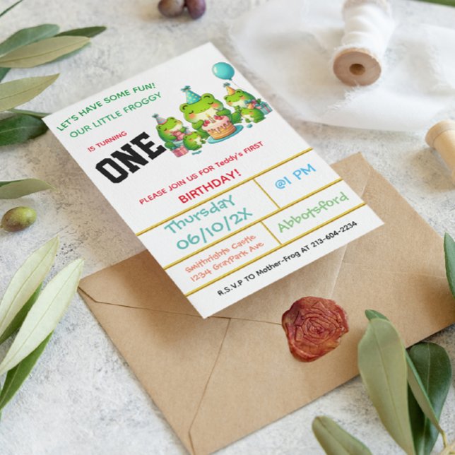 Convite Celebração de Aniversário Froggy - 1 Ano! (Criador carregado)