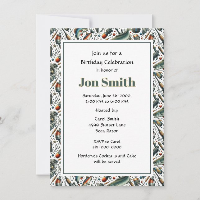 Convite Celebração de Aniversário para Festa de Pescador  (Frente)