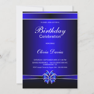 Convite Celebração de aniversário preto e azul