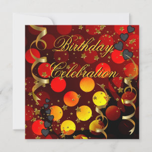 Convite Celebração de Aniversário Retro Vermelho Preto Dou