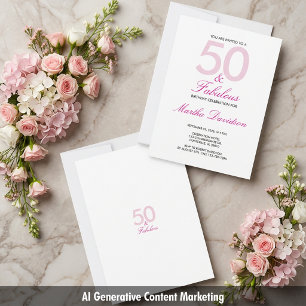 Convite Celebração de Aniversário Rosa 50 & Fabuloso