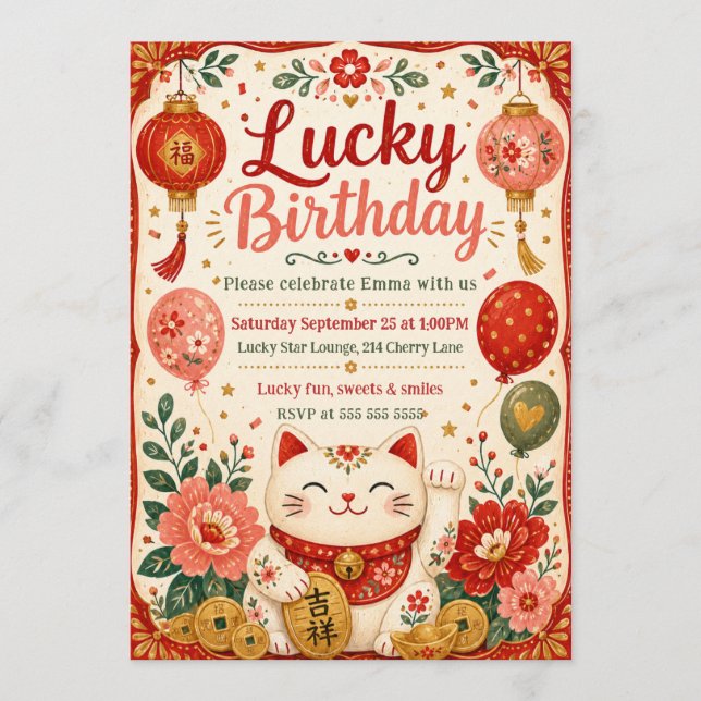 Convite Celebração de Aniversário Sortudo (Frente)