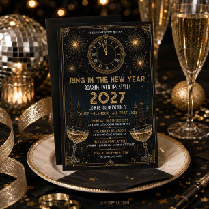 Convite Celebração de Ano Novo com Art Deco Gatsby Roaring