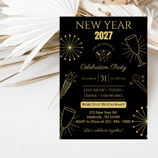 Convite Celebração de Ano Novo - Contagem Regressiva para