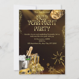 Convite Celebração de Ano Novo digital luxuosa à noite