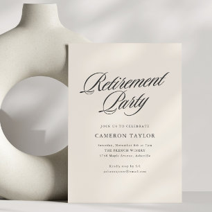 Convite Celebração de Aposentadoria Ivory Cream Black Scri