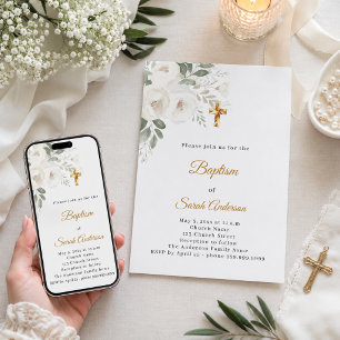 Convite Celebração de Batismo de Adulto Elegante flores br