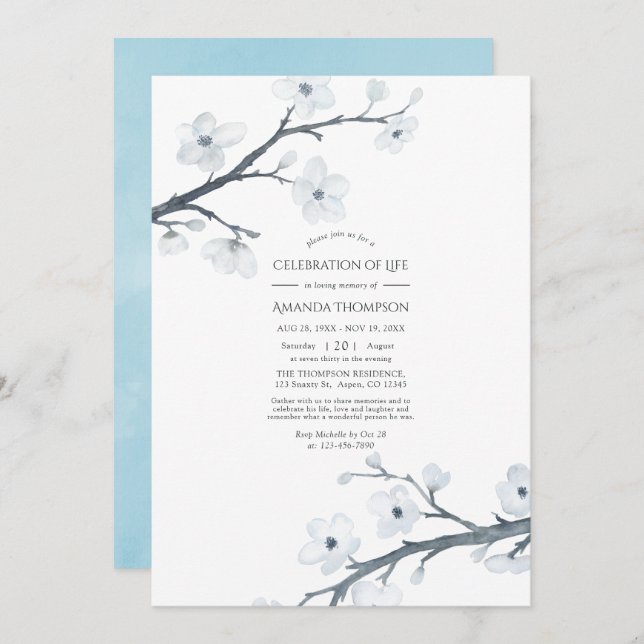 Convite Celebração de Blossomas Brancos de Cereja (Frente/Verso)