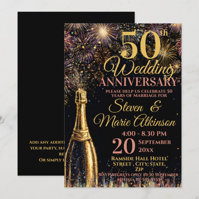 Convite Celebração de Bodas de Ouro com Espumante (Frente/Verso)