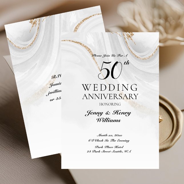 Convite Celebração de Bodas de Ouro de 50 Anos (Golden 50th Wedding Anniversary Celebration Invitation)