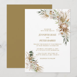 Convite Celebração de Casamento Botânico Boho Verde e Dour