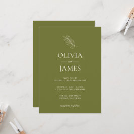 Convite Celebração de Casamento Botânico em Verde Oliva