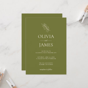 Convite Celebração de Casamento Botânico em Verde Oliva